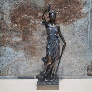Bronze Statue of Lady Justice Roman Goddess Justitia Missing Scale on Right Hand